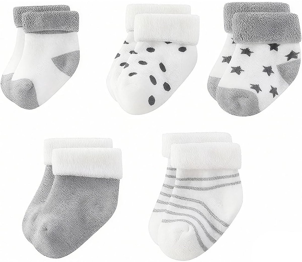 Dailygoods- Babysokken 5 Paar - Katoen 80% - Badstofontwerp - Veilig met Elastische Manchetten - Geschikt voor 0-3 Maanden - Zacht Comfort - Babyvoetjes