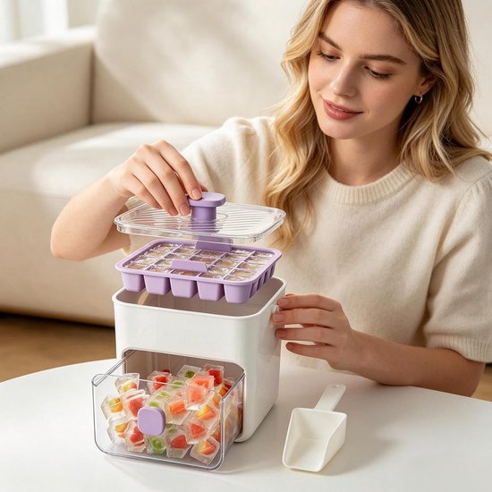 Ijsmaker Vriezer - IJsblokjes Bak - Koude Dranken Maken - 50 Vakjes Dubbellaags - 18.5 x 17.3 x 14.9 cm — afbeelding 2
