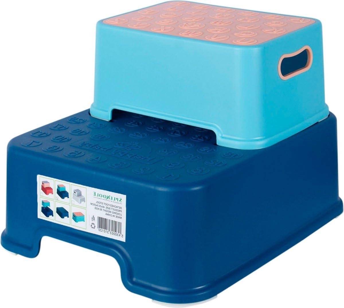 Kinderen Opstapje - Dubbel Tredenkrukje - Zelfstandig Worden - Anti-slip Onderkant - 25 cm Hoog - Blauw