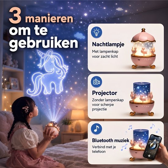 Pandaco Sterren Projector Nachtlampje Kinderen - Sterrenhemel Projector Kinderkamer - 21 Thema's & Afstandsbediening - Bluetooth - Projector Baby van Merkloos — afbeelding 3