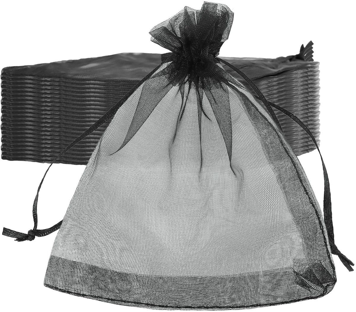 Dailygoods- Organza Zakjes 200 Stuks - Zwart - 9 x 12 cm - Cadeauzakjes - Mini-Cadeauverpakking - Trekkoord - Ideaal voor Sieraden