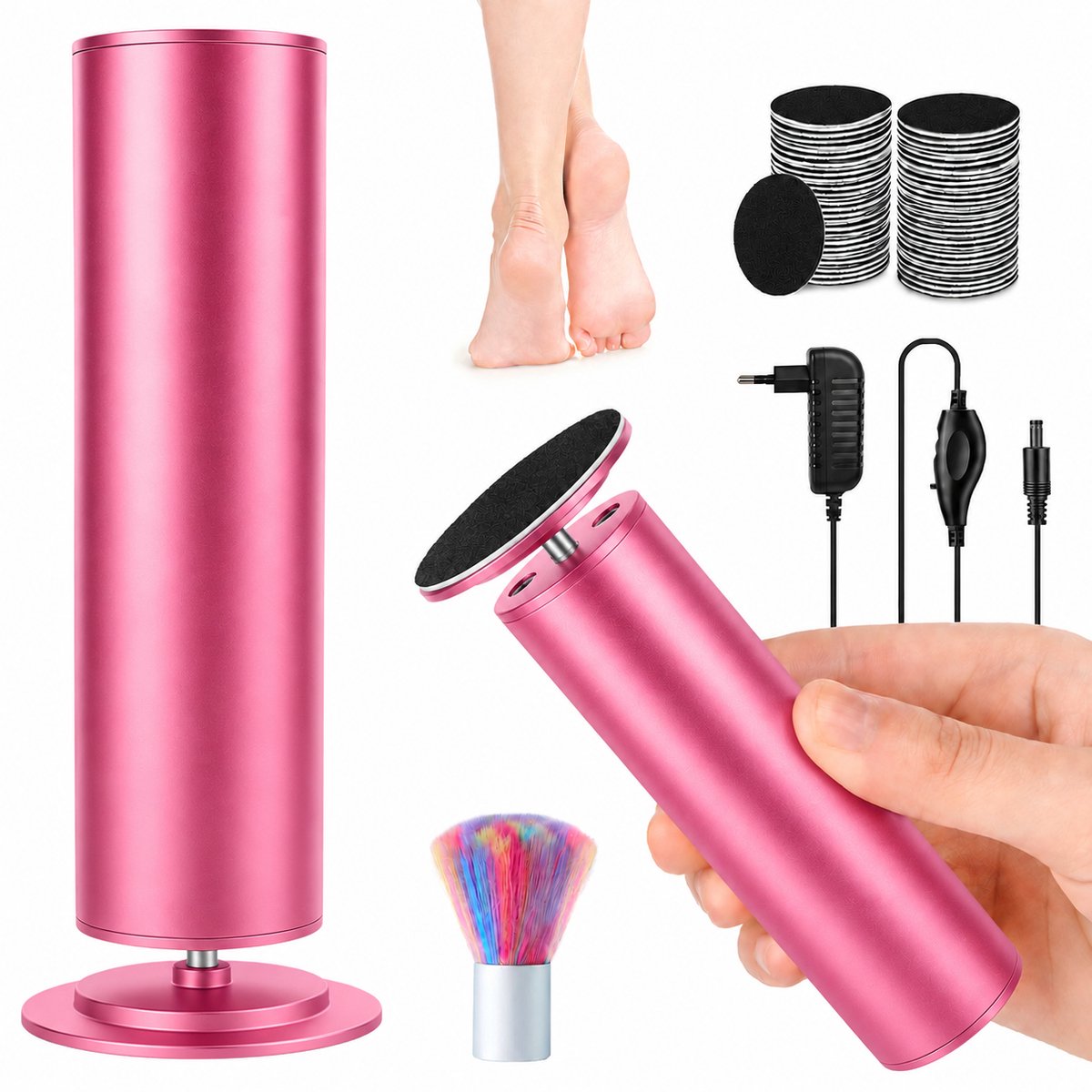 Elektrische Eeltverwijderaar - Voetvijl met 60 Schuurpads - Professionele Eelverwijderaar - Pedicureset voor Gladde Voeten - Eeltverwijderaar Elektrisch - Eeltvijl - Netstroom - Instelbare Snelheid - Roze