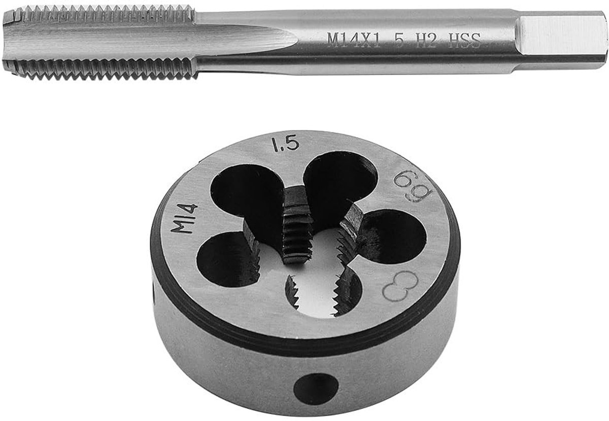 Dailygoods- Tap- en Matrijzenset HSS 6542 - M14x1.5 Schroefdraad - Rechte Draadsnijder - Duurzaam Gereedschap - Snelle Spaanafvoer - Nauwkeurig Draadsnijden