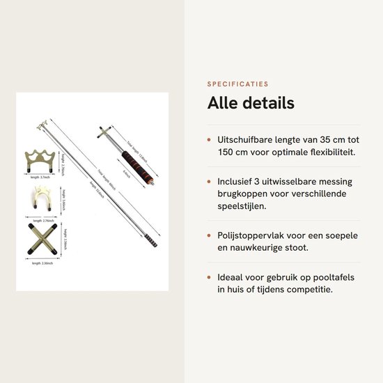 Dailygoods- Biljartkeu Uitschuifbaar - Bruggenhoofd - Afneembare Koppen - Roestvrij Staal - Antislip - 35-150 cm Verstelbaar - Poolkeu van Dailygoods — afbeelding 2