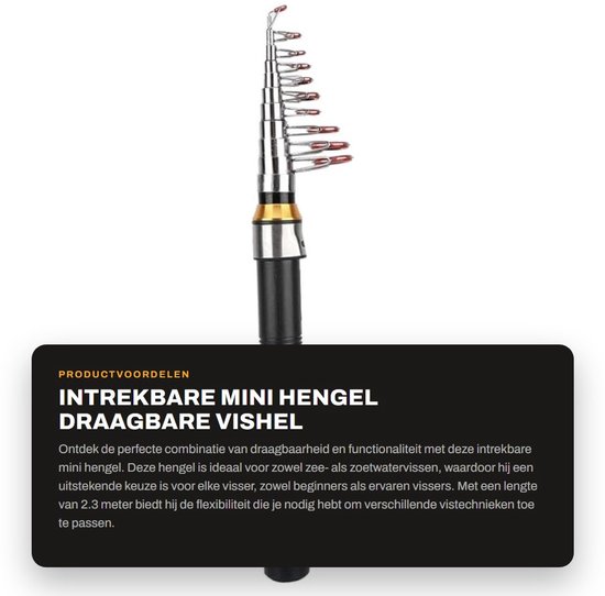 Dailygoods - Intrekbare Mini Hengel - Draagbare Vishel - 2.3 Meter - Roestvrijstaal - Geschikt voor Zee- en Zoetwater - Perfect voor Elke Visser — afbeelding 4