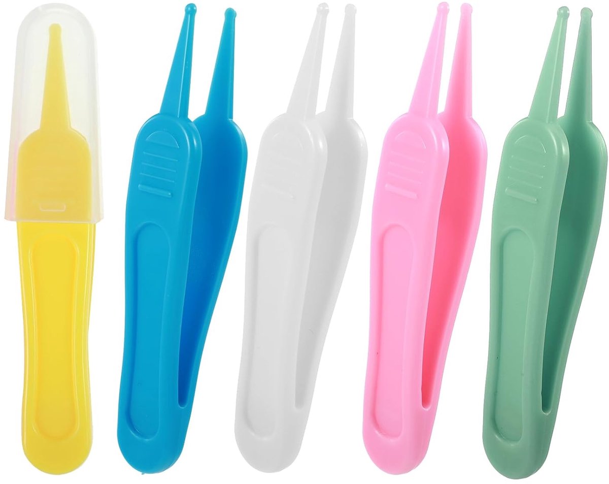 Set van 5 neusreinigingspincetten, neusreinigers Geschikt voor baby's met ronde uiteinden in 5 kleuren, effectieve pincetten Geschikt voor het reinigen van oren en de navel.