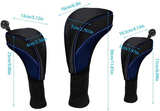Dailygoods- Golfclub Covers - 3 Stuks - Zacht Nylon Composiet - Ademend - Flexibel Ontwerp - Bescherming tegen Schade - Golfclub Hoes van Dailygoods — afbeelding 4