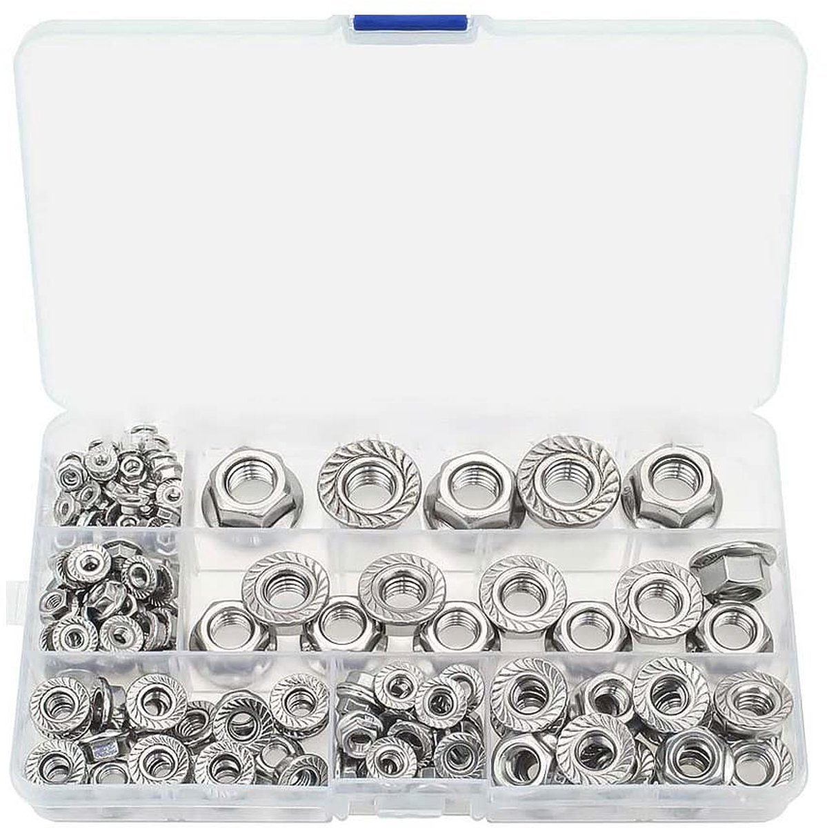Dailygoods- Zeskantmoer Set 150 Stuks - Roestvrij Staal - Zink Gecoat - Nylon Insert Borgmoeren - Stevige Opslagdoos - Duurzaam en Praktisch - Moeren