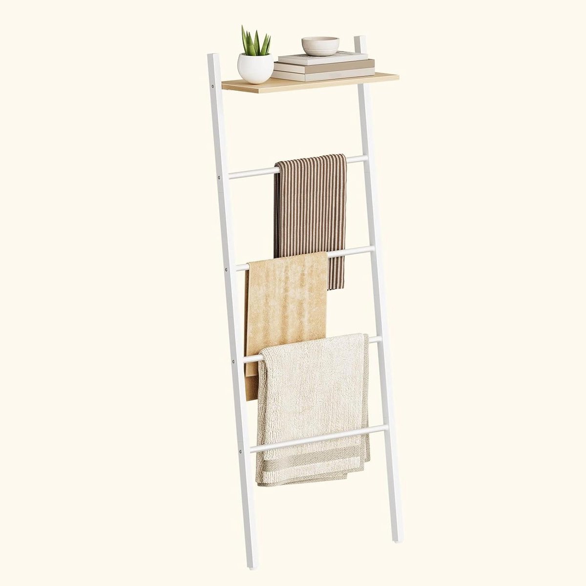 Handdoekladder - Kledingrek Ladder - Opbergen en Decoreren - Met Houten Plank - 41 x 20 x 