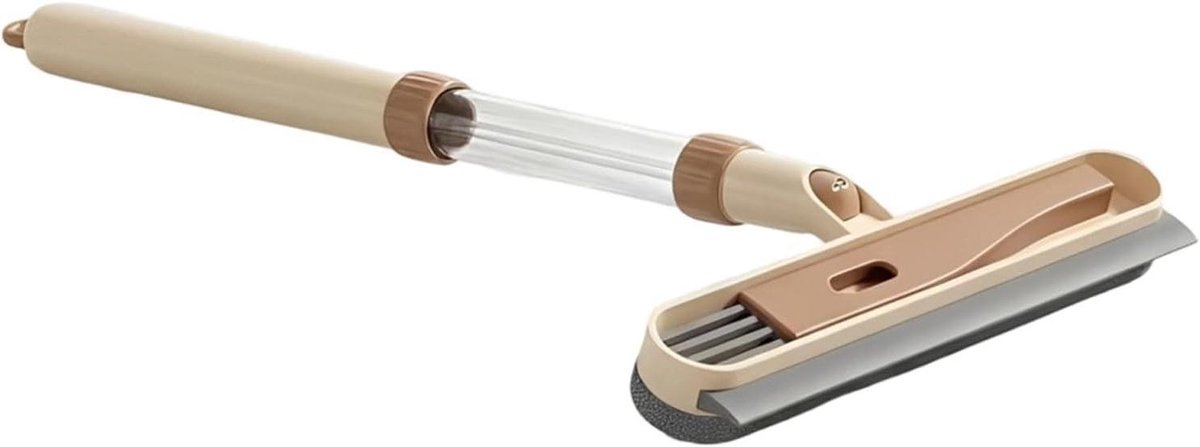 Raamschraper met Verlengsteel - Raamtrekker Glasreiniger - Ramen Schoonmaken - Dubbelzijdige Borstel - Verstelbaar - Kaki
