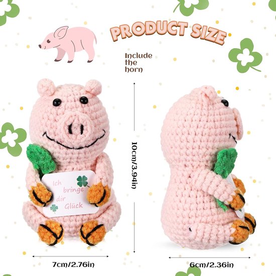 Gebreid Varkentje - Geluksvarkentje Pocket Hug - Positieve Geschenk - Handgeweven Decoratie - 10 x 7 cm - Roze — afbeelding 5