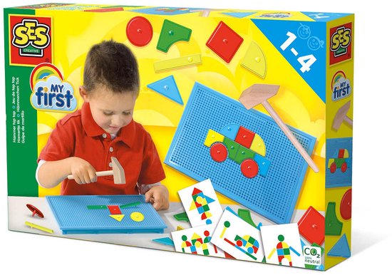 SES - My First - Hamertje Tik - original - Montessori speelgoed - originele set met basis vormen - inclusief hamer - Speelgoed 1 jaar, 2 jaar 3 jaar en 4 jaar - Sinterklaas Cadeautjes