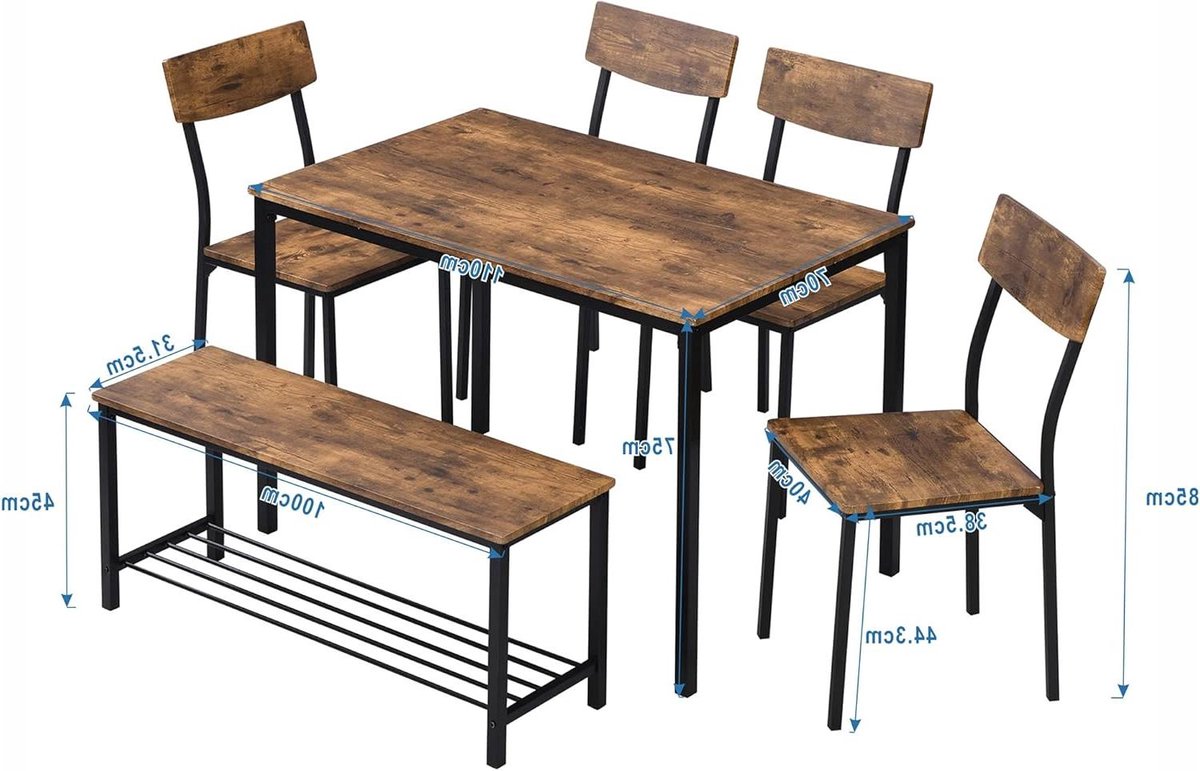 Eettafel Set - Keukenmeubelen - Gezellig Tafelen - Industriële Stijl - 6 Delig - Bruin Zwa