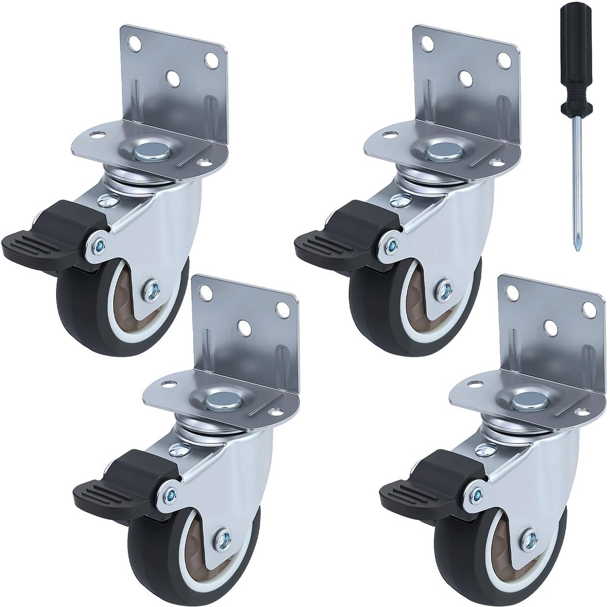 Dailygoods- Meubelwielen 360° Draaibaar - Zwenkwielen - Rubber Wielen - Met Remmen - 4 Stuks - Hoogwaardig TPR Materiaal - Rolwielen