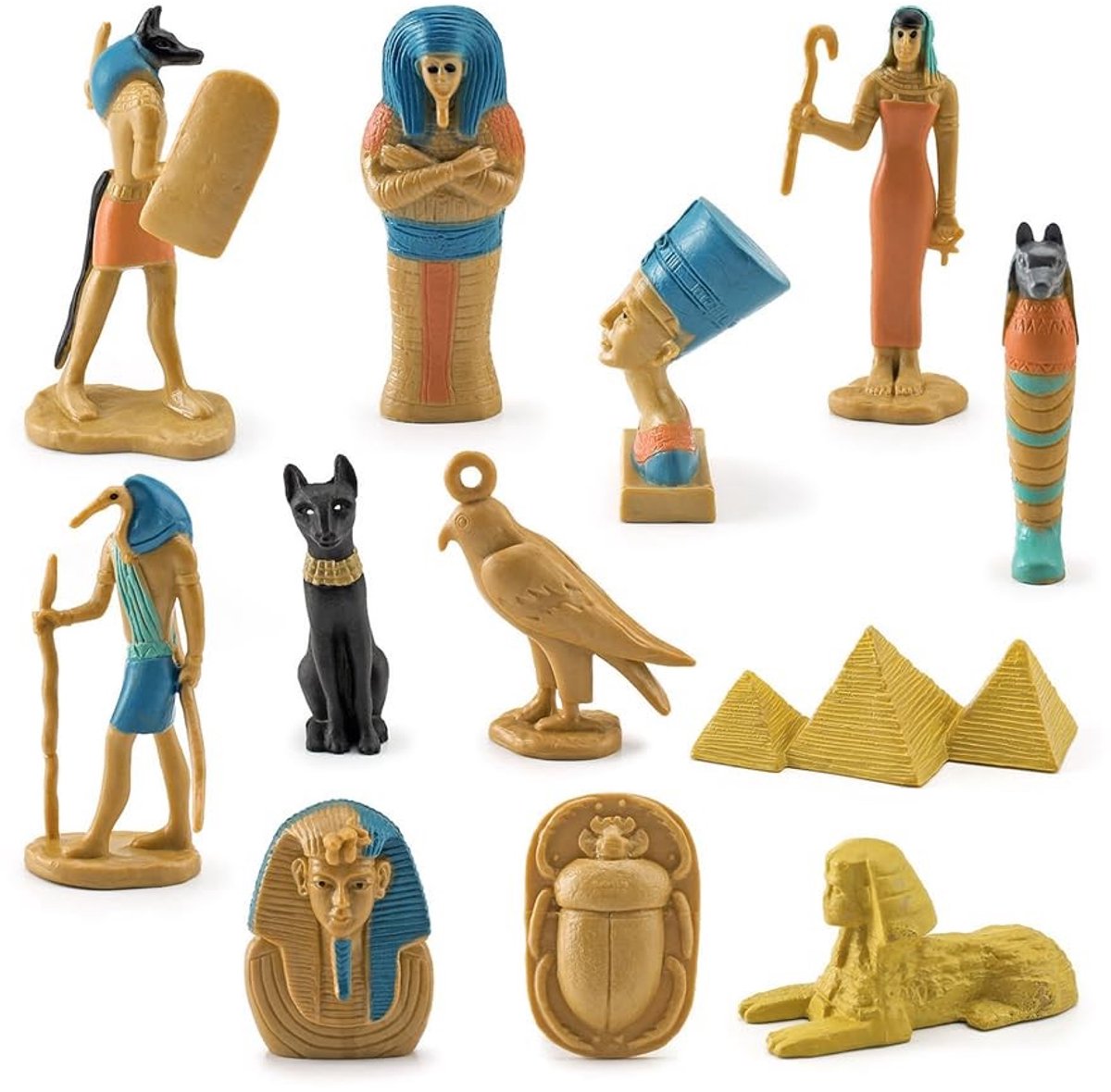 Dailygoods- Egyptische Beelden Set van 12 - Realistische Beeldjes - Piramide/Mummie Ontwerpen - Decoratie voor Binnen - Thema van het Oude Egypte - Kunststof Materialen