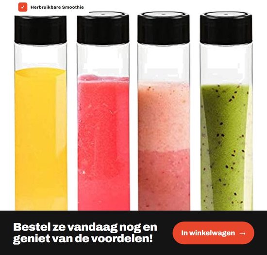 Dailygoods- Sapflessen 350 ml - Herbruikbare Drinkflessen - Lege Smoothie Flessen - PET Plastic - Zwarte Deksels - Voor Sap/Melk - Drankflessen van Dailygoods — afbeelding 4