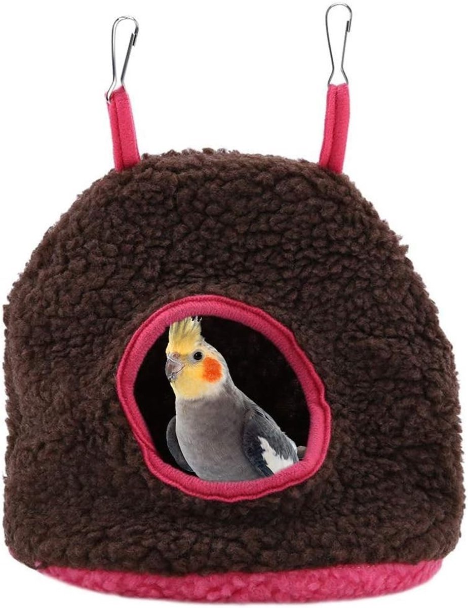 Dailygoods- Vogelhangmat Medium - Fleece Berberfleece - Warm Pluche - Vogelhuis - Geschikt voor Valkparkieten - Afmetingen 21x19x15 cm - Vogelnest