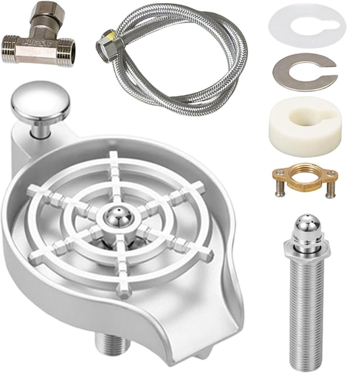 Glazen Spoeler - Spoelbak Accessoire - Efficiënt Glazen Reinigen - Hogedruk Waterstraal - Standaard Maat - Zilver