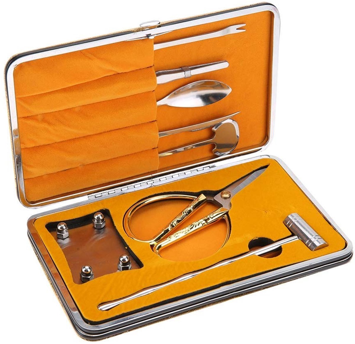 Dailygoods- Zeevruchten Tool Set 8-delig - Kreeft/Crab Cracker - Roestvrij Staal - Hamer/Schaar/Vork - Pincet/Hakblok - Inclusief Pakket Doos - Kreeftgereedschap