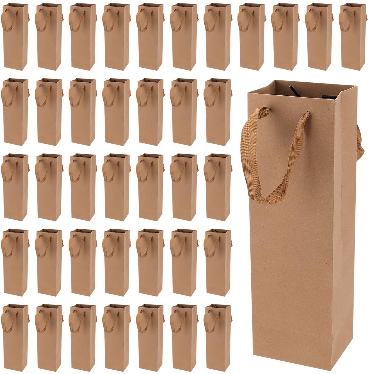 Dailygoods- Wijnzakken 40 Stuks - Kraftpapier - Wijnfles Geschenkzakken - Handgrepen - Stevig en Duurzaam - 11 x 9 x 35 cm - Geschenktas
