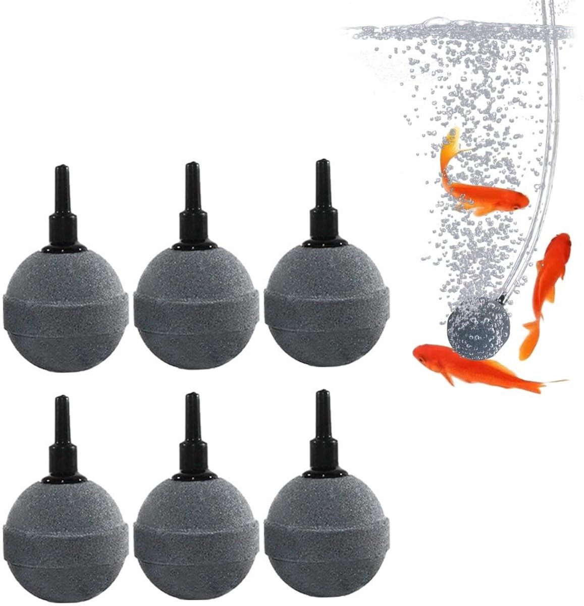 Dailygoods- Luchtsteen 6 stuks - Poreuze Stenen - Zuurstofdiffusor - Bubble-Diffuser - Diameter 4 cm - Geschikt voor Aquarium/Vijver - Zuurstofsteen