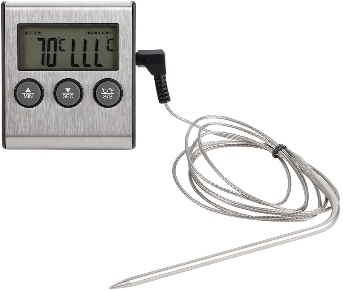 Dailygoods- Vleesthermometer Hoogwaardig Materiaal - Digitale Thermometer - Kooksonde - Timerfunctie - Grote Schermweergave - Magneet Achterkant - Voedselthermometer