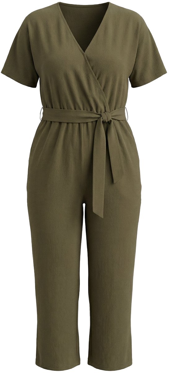 MIAMODA - Dames - Jumpsuit eendelig stof met structuur elastische taille - Rietgroen - Maat 44