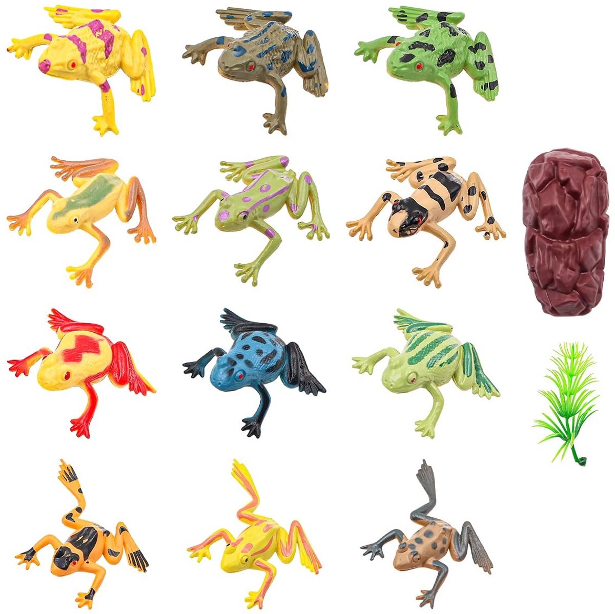 Dailygoods- Kikker 12 Stuks - Plastic Kikkers - Realistische Figuren - Decoratie voor Vijver - PVC Materiaal - Levendige Kleuren - Speelgoedkikker