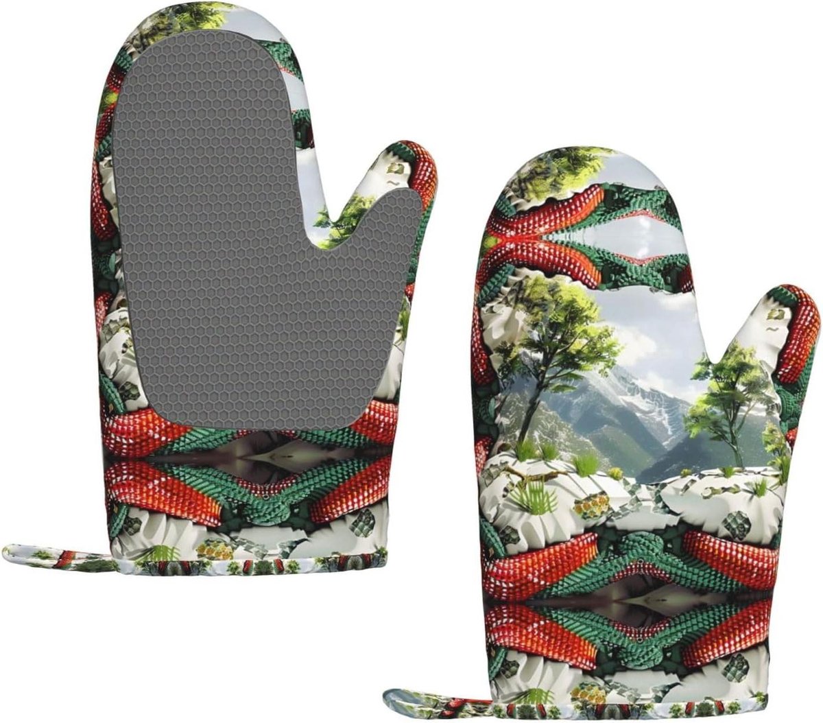 Siliconen Ovenwanten - Keukenhandschoenen Hittebestendig - Veilig Koken - Waterdicht Polyester - Set van 2 - Zwart