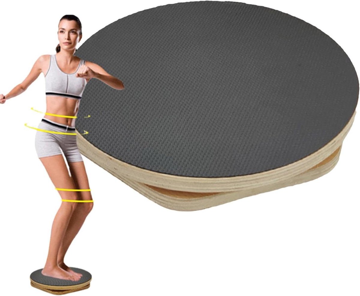 Twist Board - Buikspier Trainer - Core Training - Stabiele Houten Basis - 30 cm Diameter - Zwart