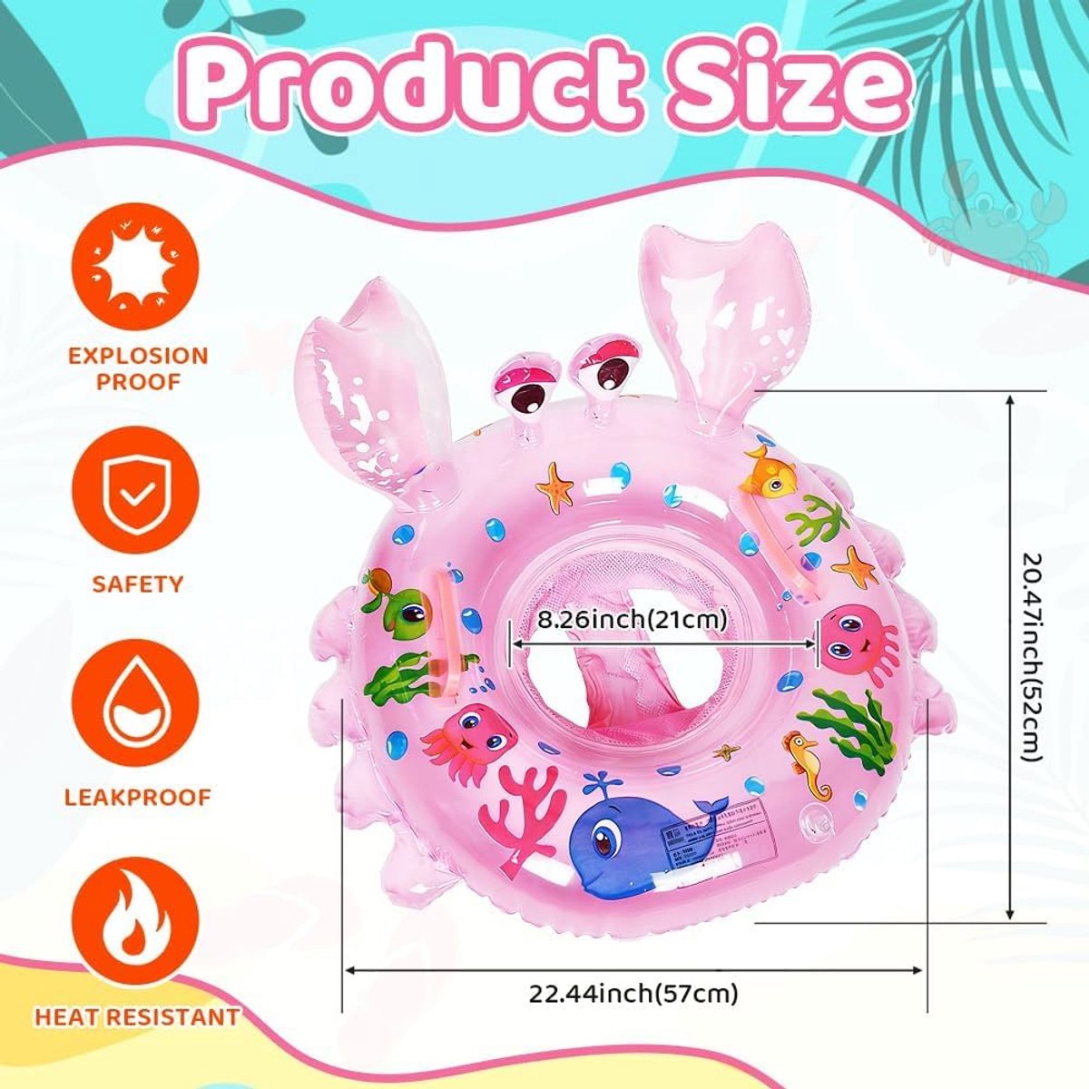 Baby zwemring - Zwemband baby - Waterpret kind - Met zitje - 6-36 maanden - Krab roze – foto 5
