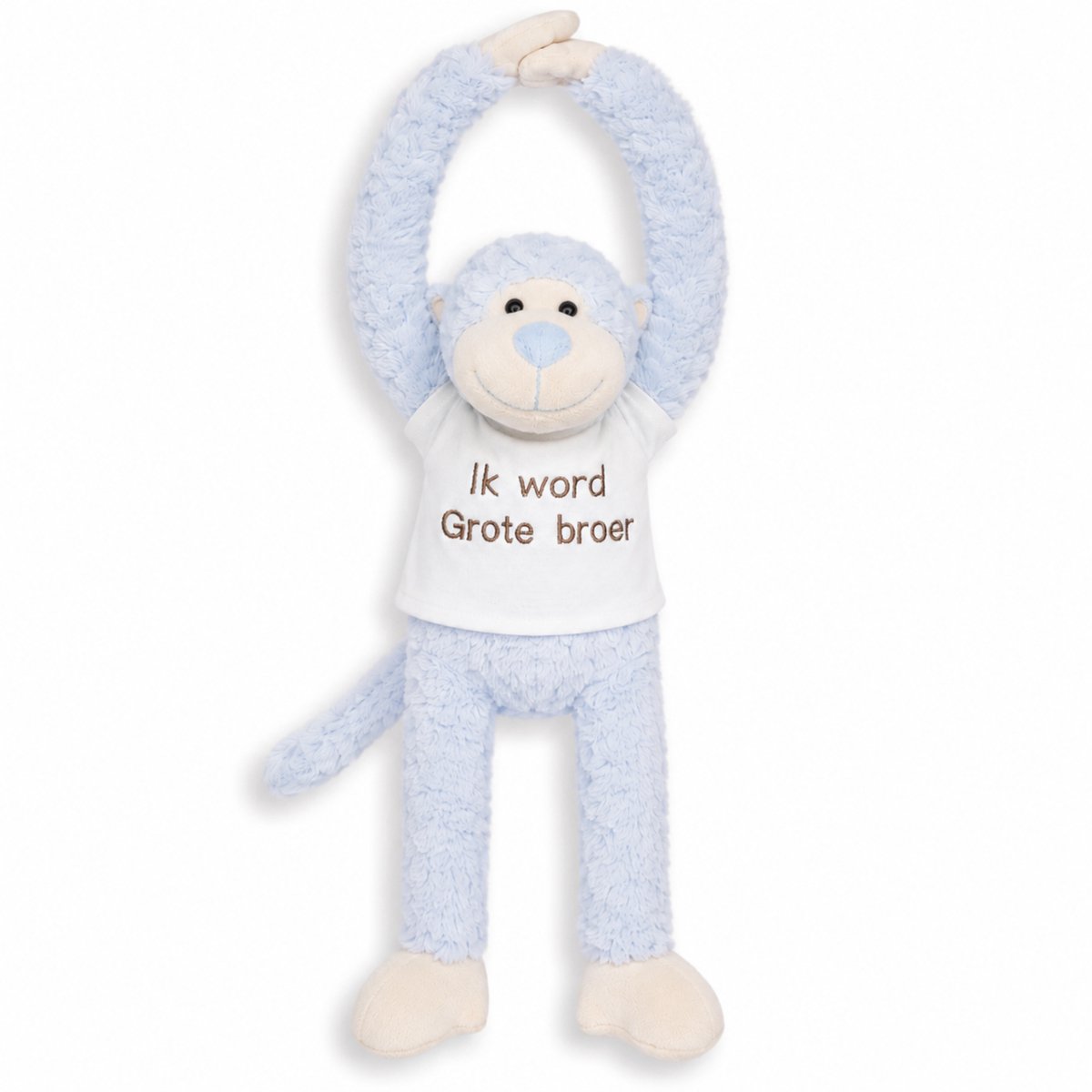 Knuffel aap met Geborduurd Shirt “Ik word grote broer ” – Zwangerschap Aankondiging – Cadeau Grote Broer – Knuffel met Tekst – Baby Aankondiging – slinger aap