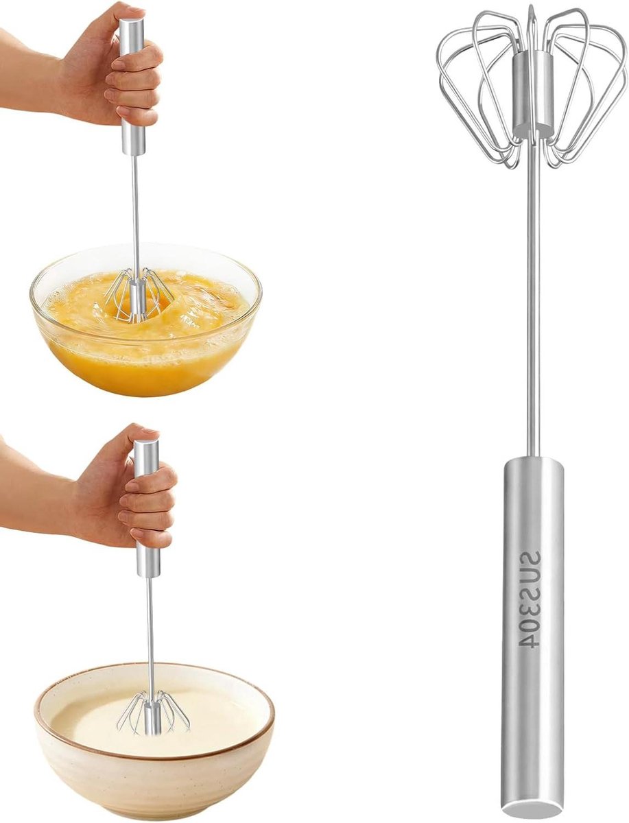 Eiergarde Roestvrijstaal - Garde Keukenmixer - Snel Ingrediënten Mengen - Semi-automatische Bediening - 28 cm - Zilverkleurig