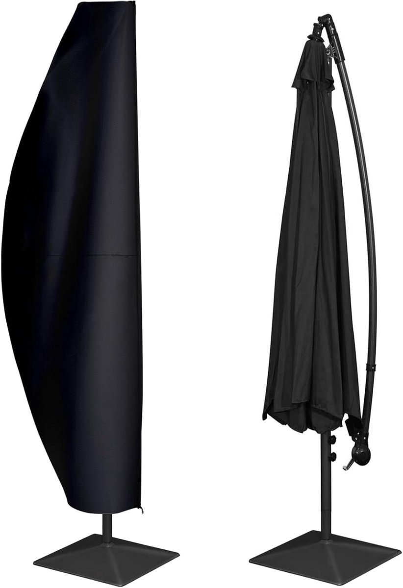 KZQ 210D Waterdicht Parasolhoes voor Cantilever Parassol, Geschikt voor 9-13ft, Tuin Parasolhoes met Rits voor Overkapping Paraplu in Banana Stijl, Zwart