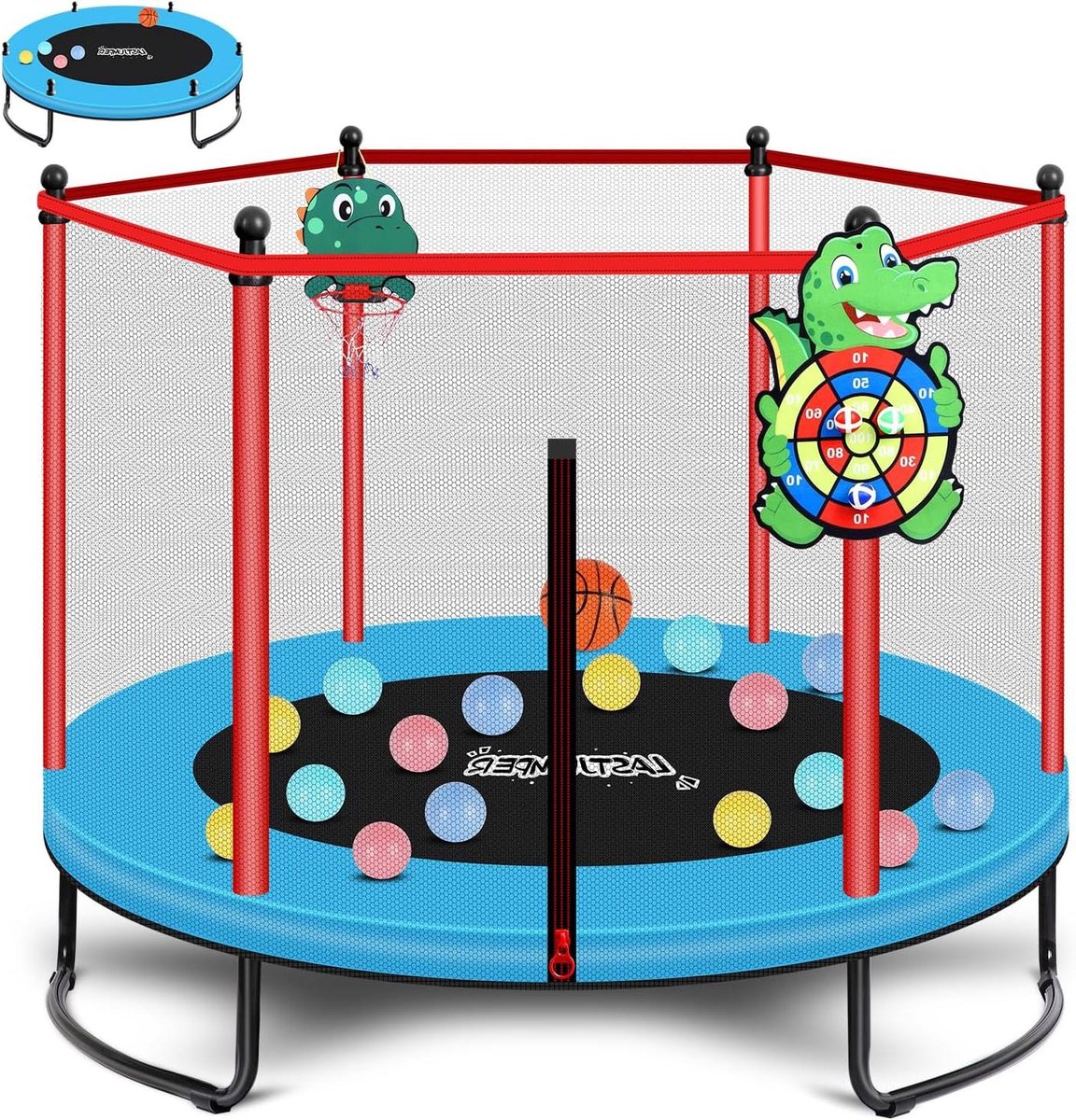 Kinder trampoline - Binnen buiten - Buiten spelen - Met basketbalring - 15 meter - Blauw