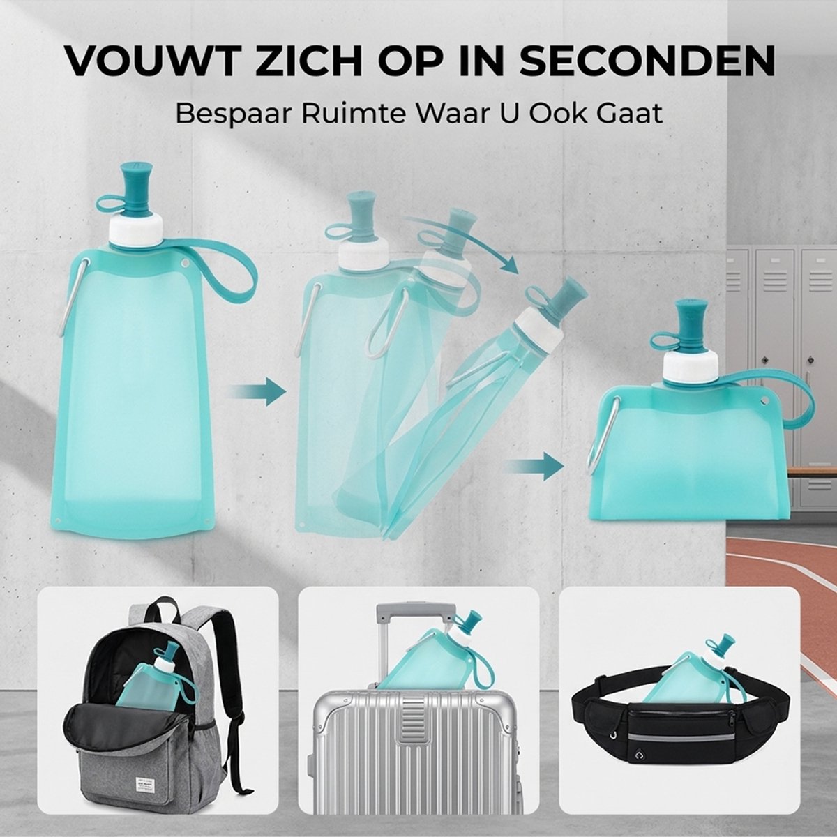 Outdoor opvouwbare draagbare waterfles met karabijnhaak & Verstelbare Schouderriem - 550ml - Herbruikbare sportbidons voor wandelen reizen - Voedselveilig siliconen - temperaturen van -40 °C tot 250 °C — cadeau in Sport & Outdoor - foto 3