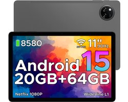 DOOGEE TAB A9+ - Tablet - 20GB RAM + 64GB ROM(2TB/TF) - 11 inth HD IPS 90Hz - Android 15 - 8580 mAh - Unisoc T7200 - 5G WiFi - Dubbele luidsprekers- Face ID - Grijs