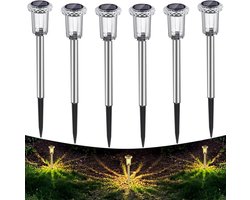 Auting Solar Garden Lights, 6 Pieces, Warm White Solar Garden Lights, Waterproof for Garden, Ground, Lawn, Courtyard, Walkway - Stainless Steel