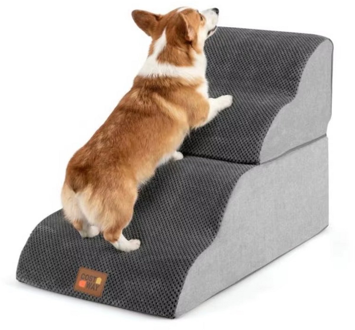 JOYNEXTBUY - Hondentrap voor Bank en Bed - 4 Treden - Schuim Trap voor Honden en Katten - Antislip Onderzijde - Wasbare Hoes - Grijs