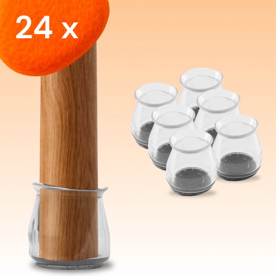 FLOOQ - Stoelpoot Doppen - Hoge transparantie - 20-34mm - Rond - met Anti-Kras Vilt - Stoelpoot beschermers - Vloerbescherming - Stoelpootbeschermers - 24 Stuks - Upgraded model - Rond