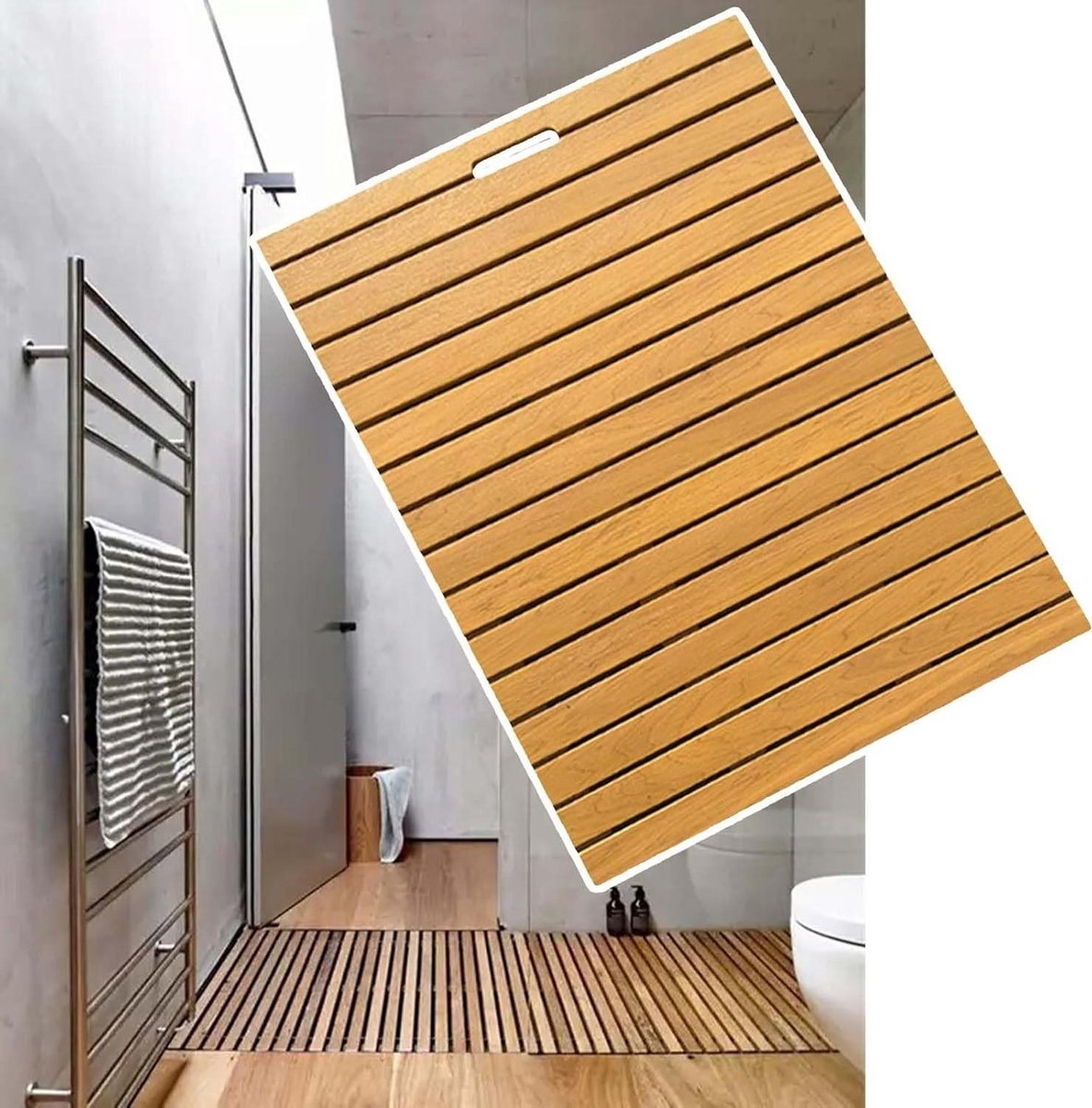 Houten Douchebakmat - Houten Vloermat Badkamer - Veilig Douchen - Antislip Met Afvoer - 40