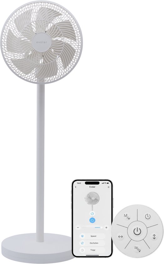 Ventilateur colonne intelligent Evolar - 36W - Incl. Batterie - Ventilateur sur pied - Lumière d'ambiance - WiFi - Application et télécommande - EVO-SF36WW