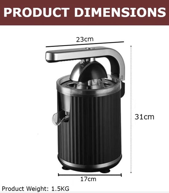 Swiss Haus® CJ23 Citruspers Elektrisch - 300W - Elektrisch Sinaasappelpers met Pershendel - BPA Vrij - Citroenpers - 2 Perskegels - Zwart van Merkloos — afbeelding 5