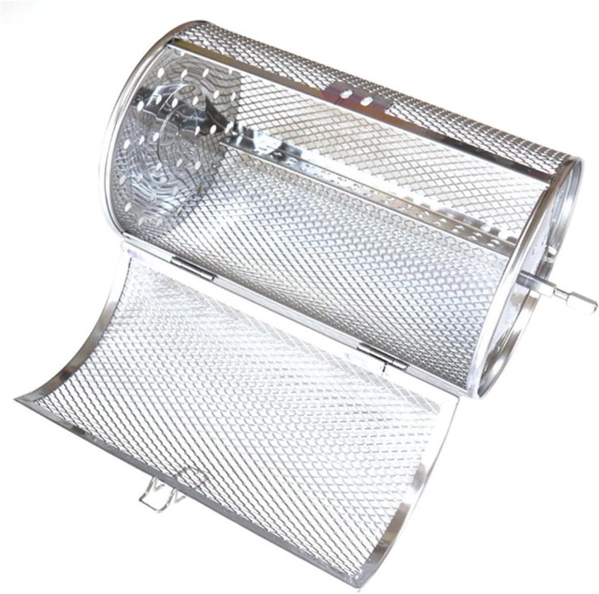 Grillmand Oven - Roestvrijstaal Roteren - Noten Groenten Grillen - Met Gespontwerp - 30 x 18 x 18 cm - Zilver
