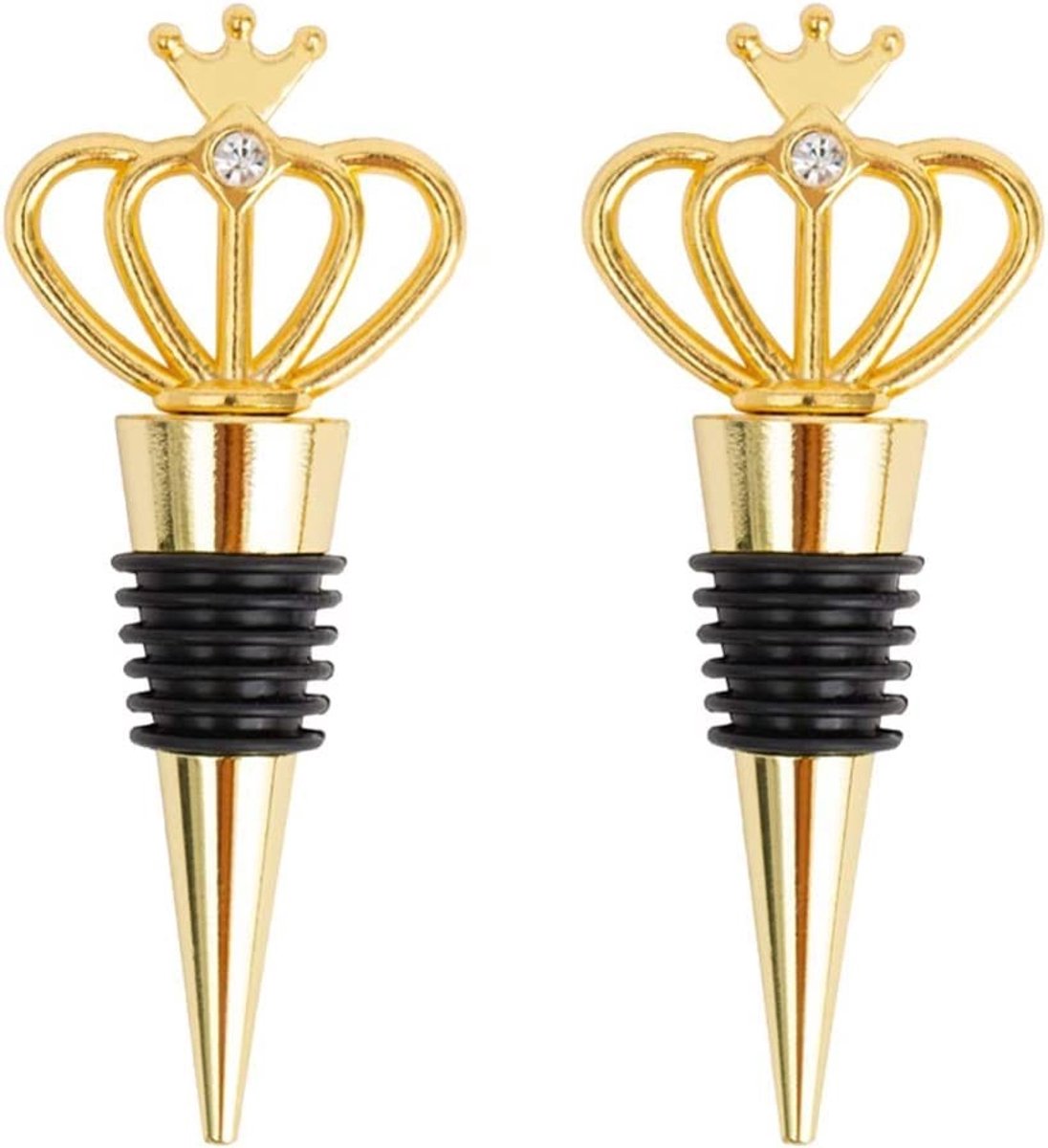 Dailygoods- Wijnstopjes Set van 2 - Flessendop - Gouden Kroonvorm - Zinklegering/Silicagel - Geschikt voor Wijn/Champagne - Perfect Cadeau voor Feesten