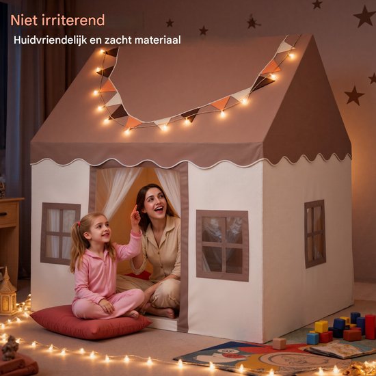 Lemlit Speeltent voor Kinderen - Kindertent met Mat Verlichting en Muggennet - Prinsessentent en Speelhuisje voor Binnen en Buiten - 120x100x130 cm - Khaki — afbeelding 2
