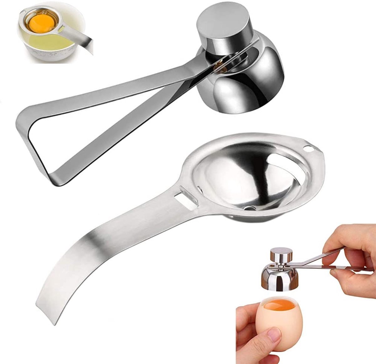 Dailygoods- Eieropener RVS - Eiersnijder - Eiwitafscheider - Geschikt voor rauwe/zachtgekookte eieren - Vaatwasserbestendig - Duurzaam 304 roestvrij staal