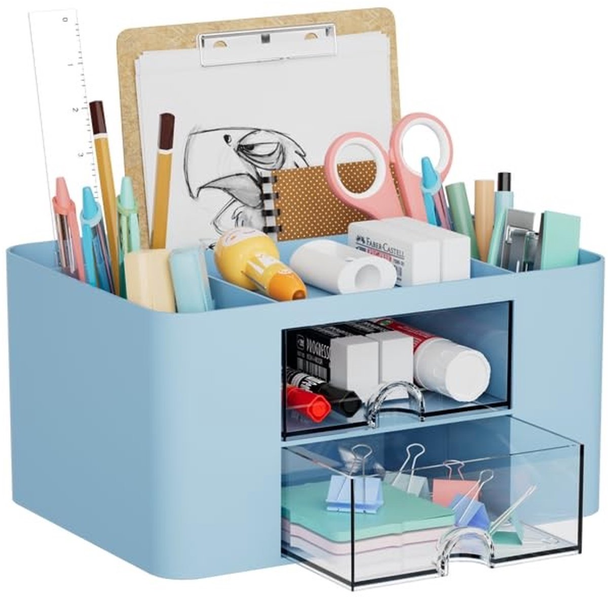 Dailygoods- Bureau Organiser Multifunctioneel - Bureau Organiser met Lades - Pennenhouder - 7 Compartimenten - Notebook Houder - Grote Capaciteit - Bureau Caddy