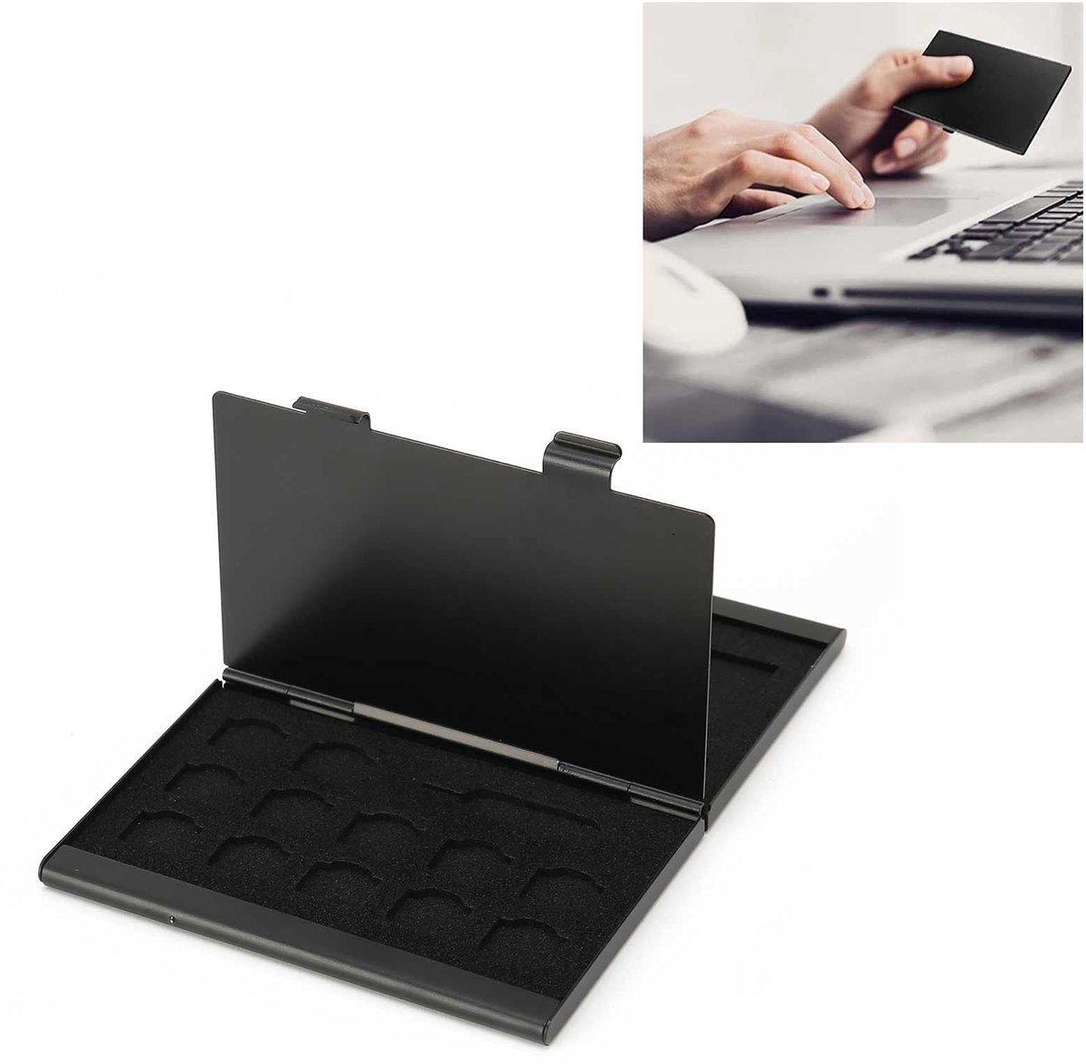 Dailygoods- Opbergdoos Lichtgewicht - SIM-kaartdoos - Aluminium - Schokbestendig - Antimagnetisch - 21 Kaartslots - 9,3x6x1,1 cm - Simkaartdoos