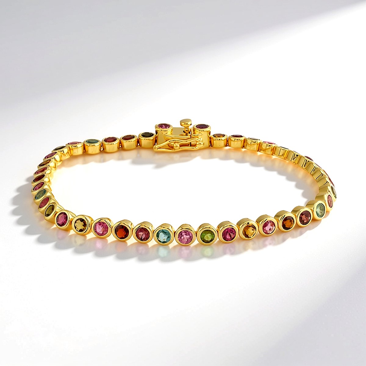 Cavill - Zilveren Armband met 42 Ronde Toermalijnen 4,37 ct - 925 Sterling Zilver Verguld - Verstelbare Bezel Sluiting - Madagaskar Edelsteen Sieraad